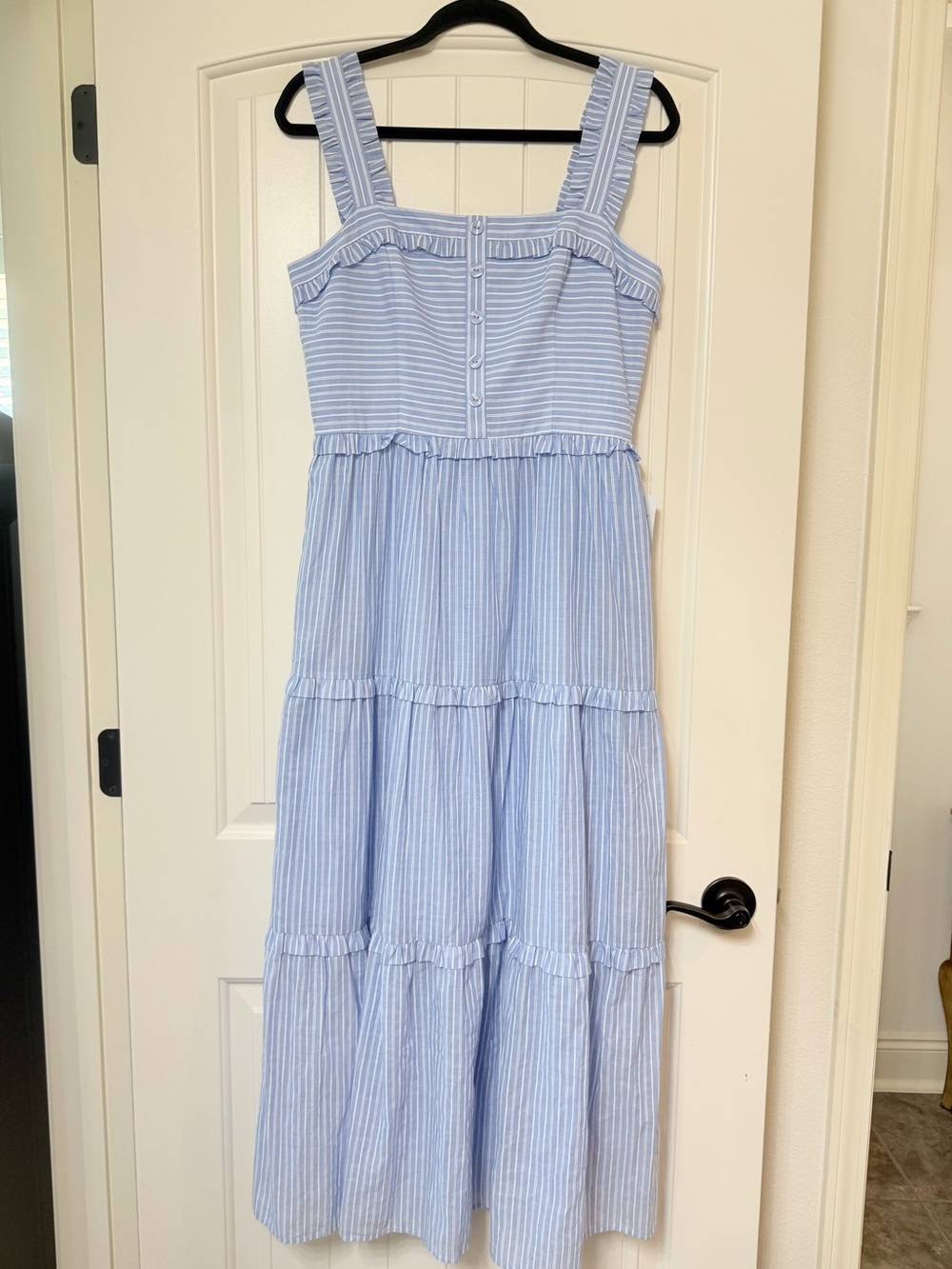 GAL MEETS GLAM NWT blue pinstripe maxi dress size 10